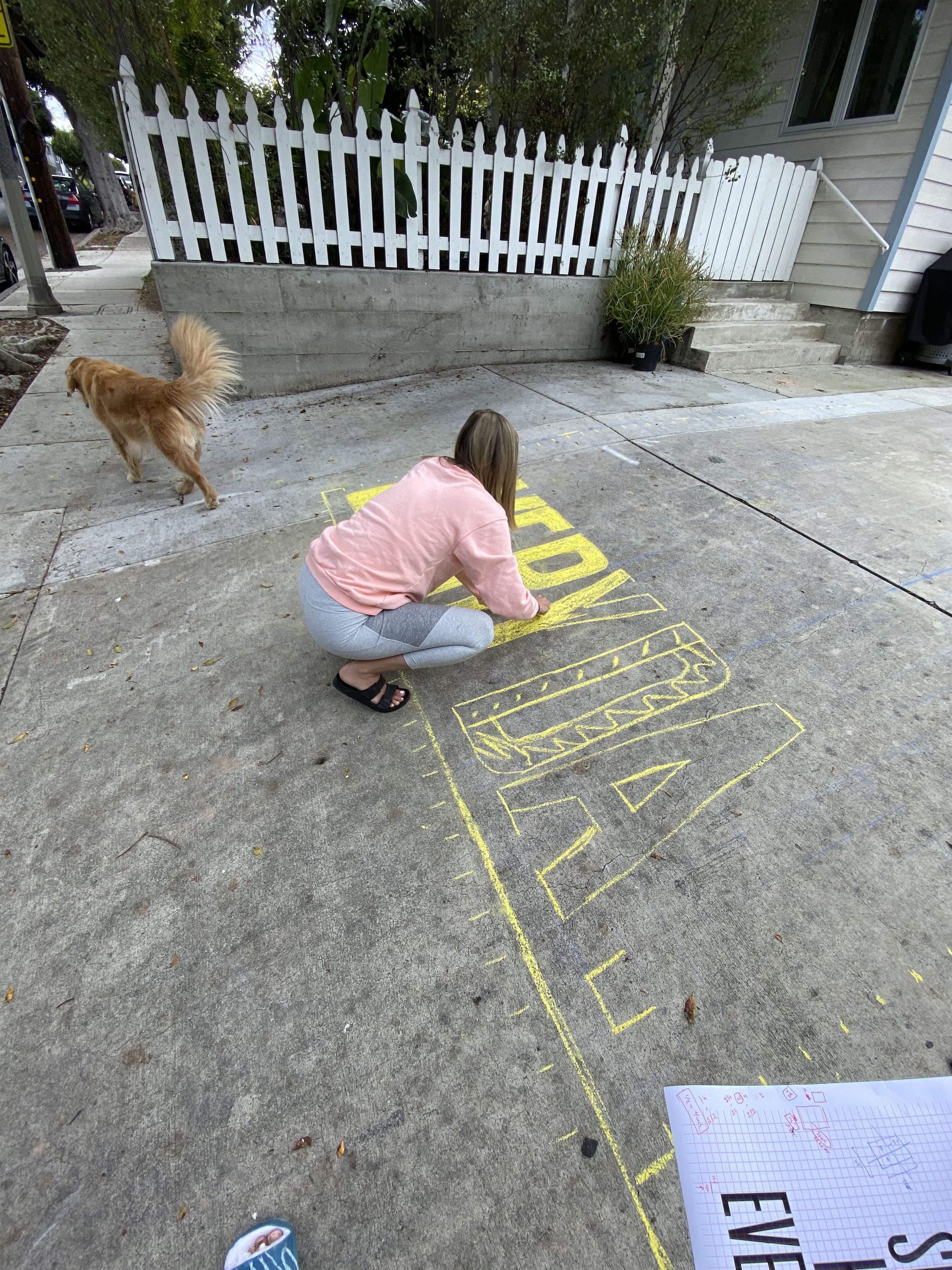 sun shines here every day drawing in chalk