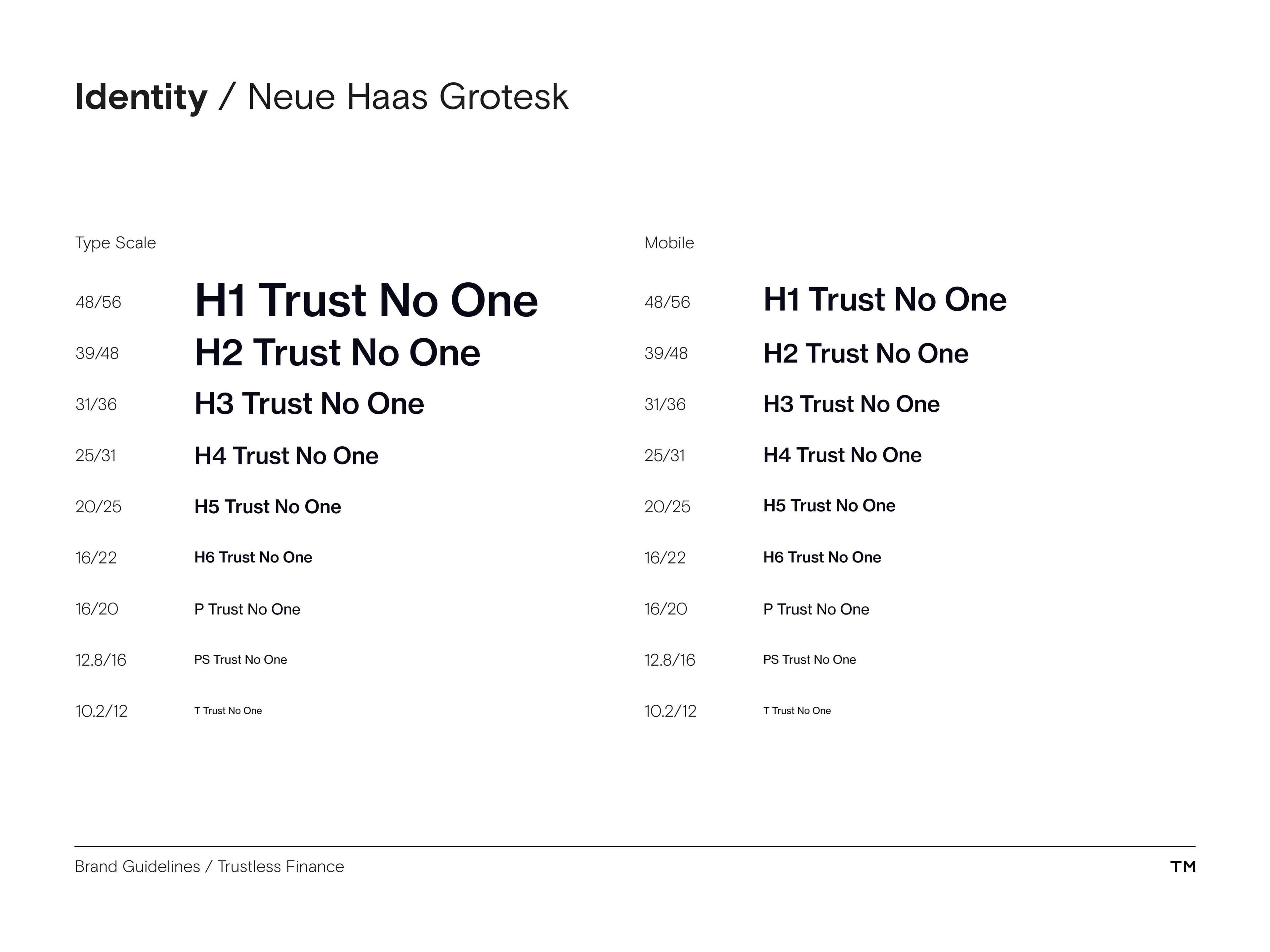 Trustless Finance Brand Guidelines type