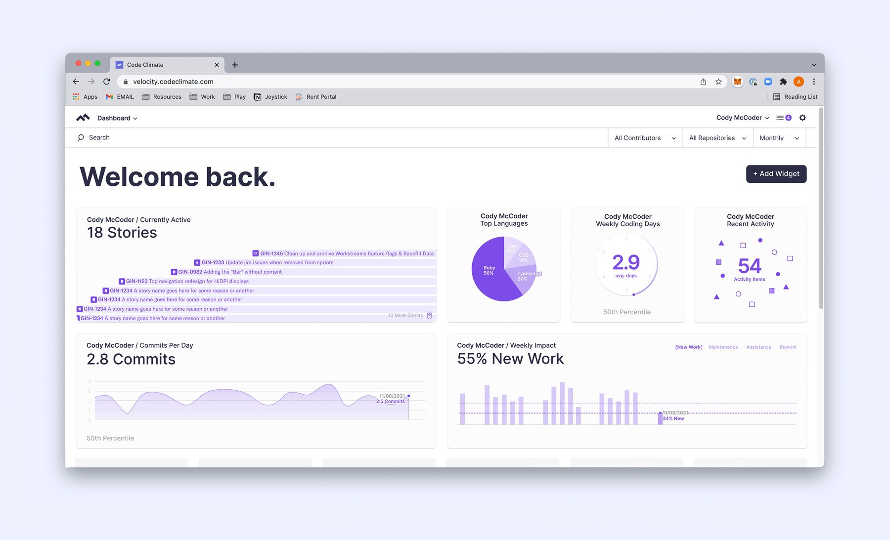 Code Climate Widget Dashboard